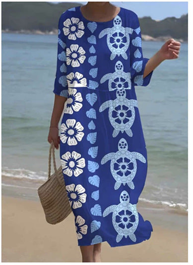 LP | Elegant dress with floral print and round neckline