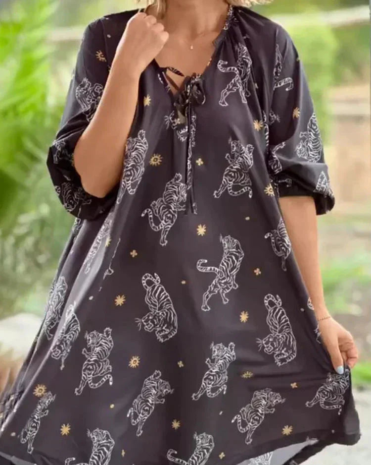 LP | V-neck casual dress with print