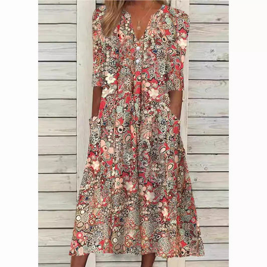 Long shirt dress with floral print and elegant styling