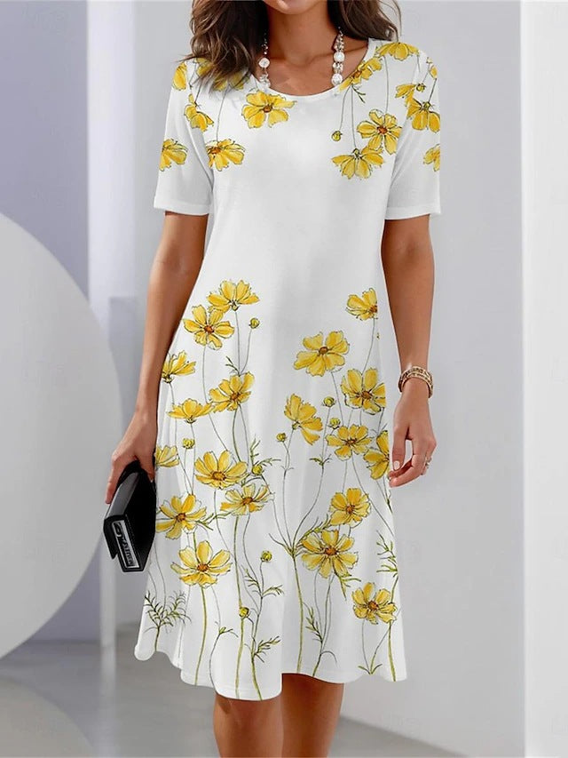 LP | Linen short-sleeved dress with floral print