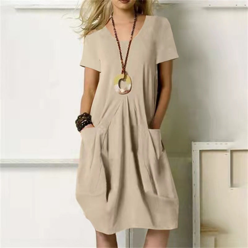 Mc | Helena - Layered dress with wide round neckline and short sleeves