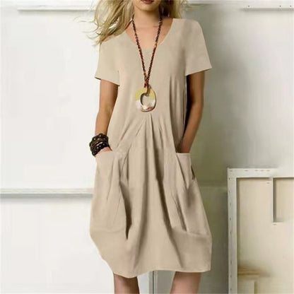 Mc | Helena - Layered dress with wide round neckline and short sleeves