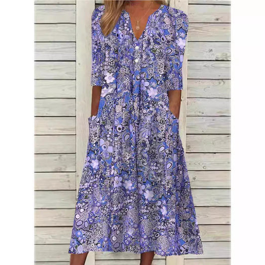 Long shirt dress for women with floral print and sophisticated style