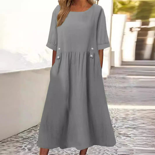 Summer long dress with half-length sleeves and lightweight style