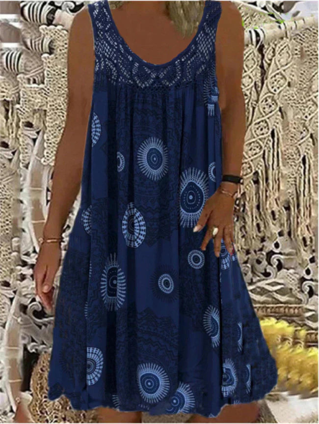 LP | Printed sleeveless dress with round neckline