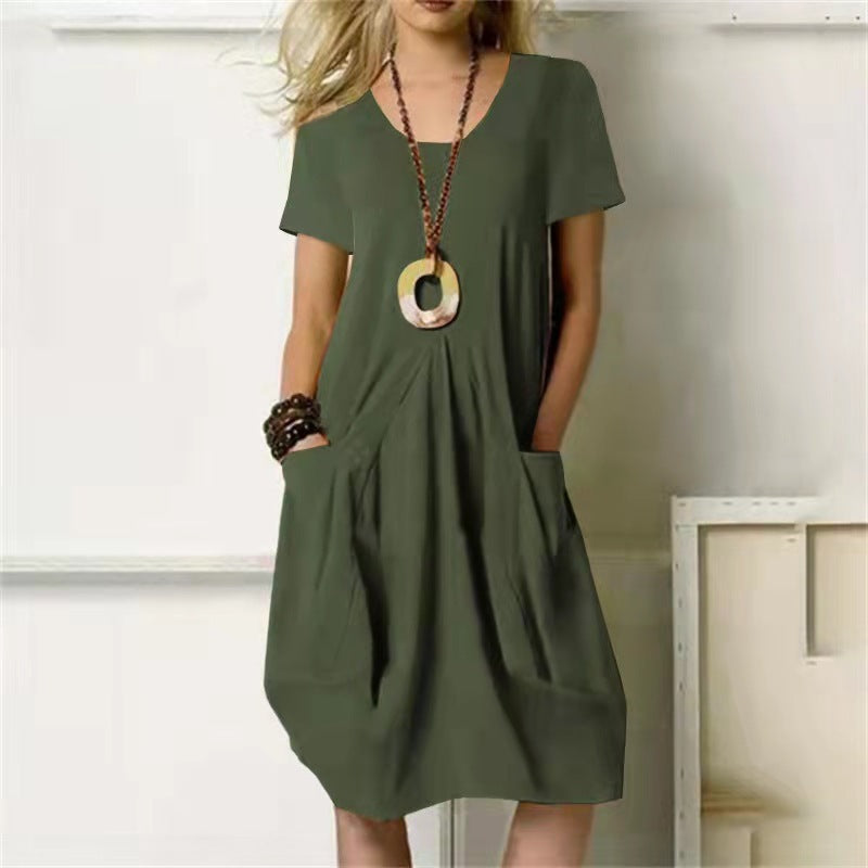 Mc | Helena - Layered dress with wide round neckline and short sleeves