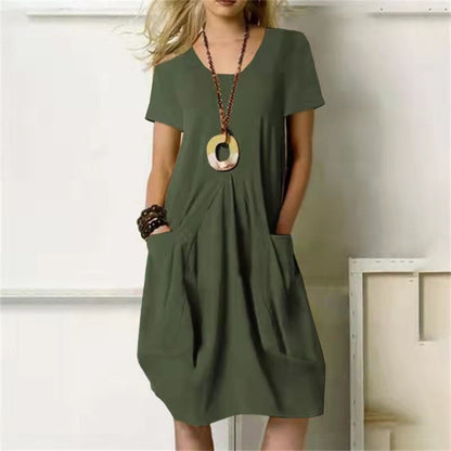Mc | Helena - Layered dress with wide round neckline and short sleeves