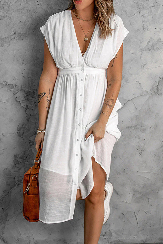plain ladies dress with deep V-sleeves