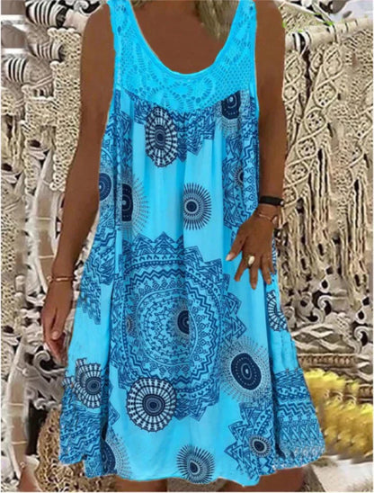 LP | Printed sleeveless dress with round neckline
