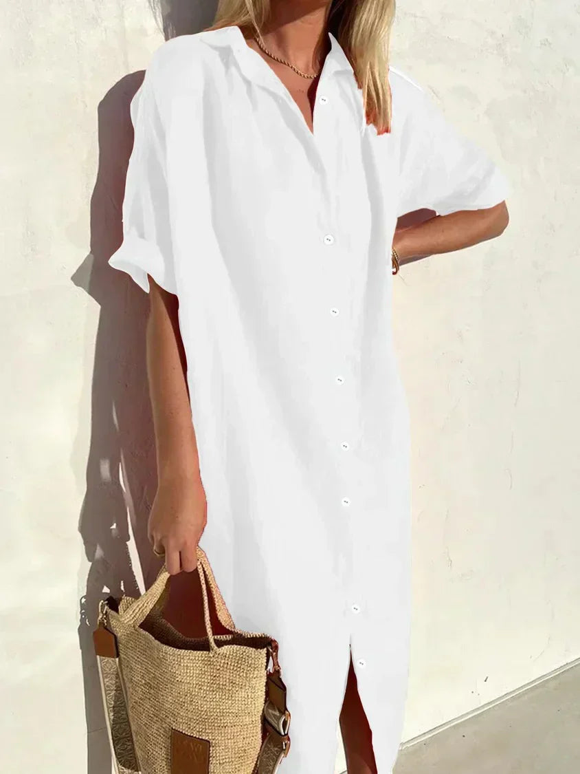 LP | Elegant women's casual dress with full sleeves and buttons Cotton and linen dress