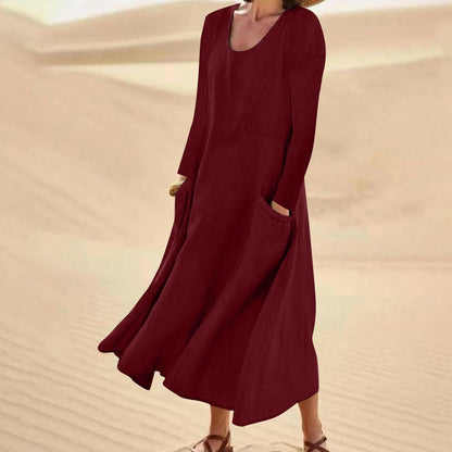 Mc | Solid-color dress with long sleeves and round neckline