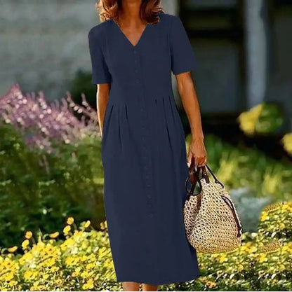 LD Simple midi dress with button closure and short sleeves