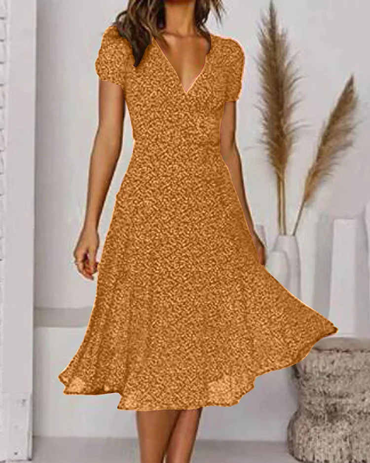 LP | Printed chiffon dress with short sleeves and V-neckline