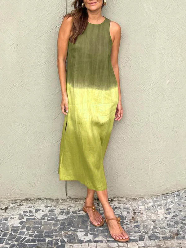 LP | Sleeveless long dress with tie-dye overlapping slit