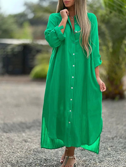 Mc | Women's casual shirt dress, single color, front button closure