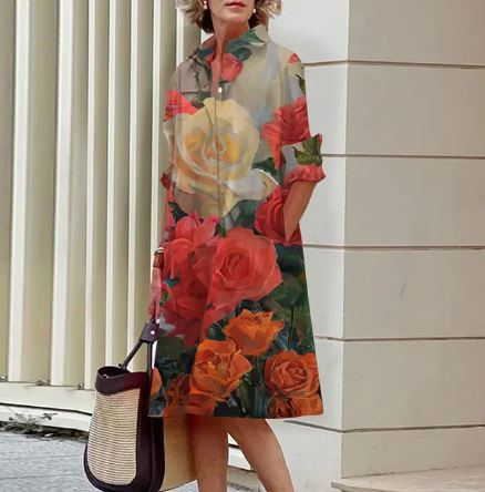 LP | Jandy -Elegant dress with ruched floral pattern