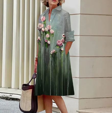 Mc | Jandy -Elegant dress with ruched floral pattern