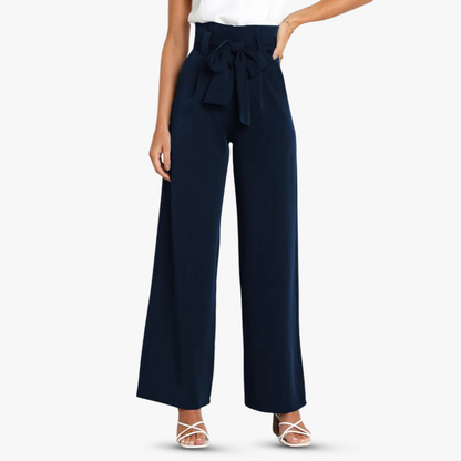 Women's wide-leg fabric pants with tie belt