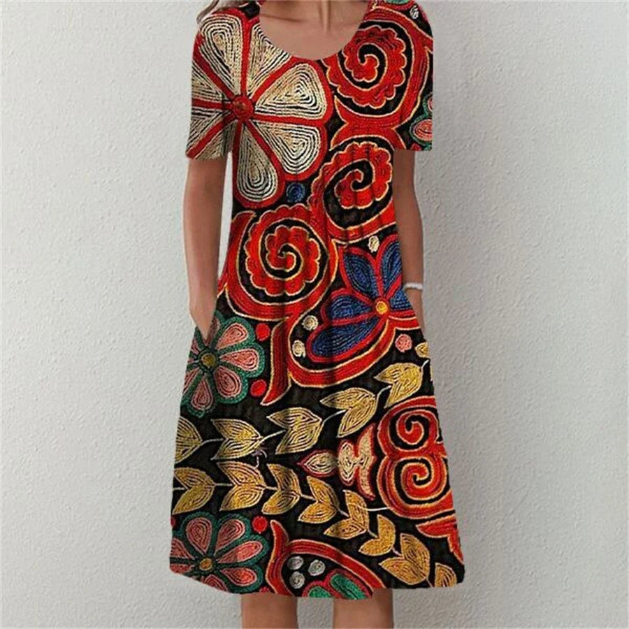 LP | Elegant dress Women Temperament dress casual Women Short-sleeve Loose-fitting dresses Weekend vacations