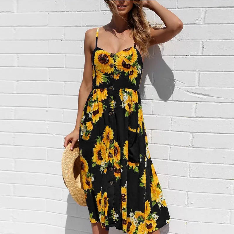 Mc | Sexy summer midi dress with beach print