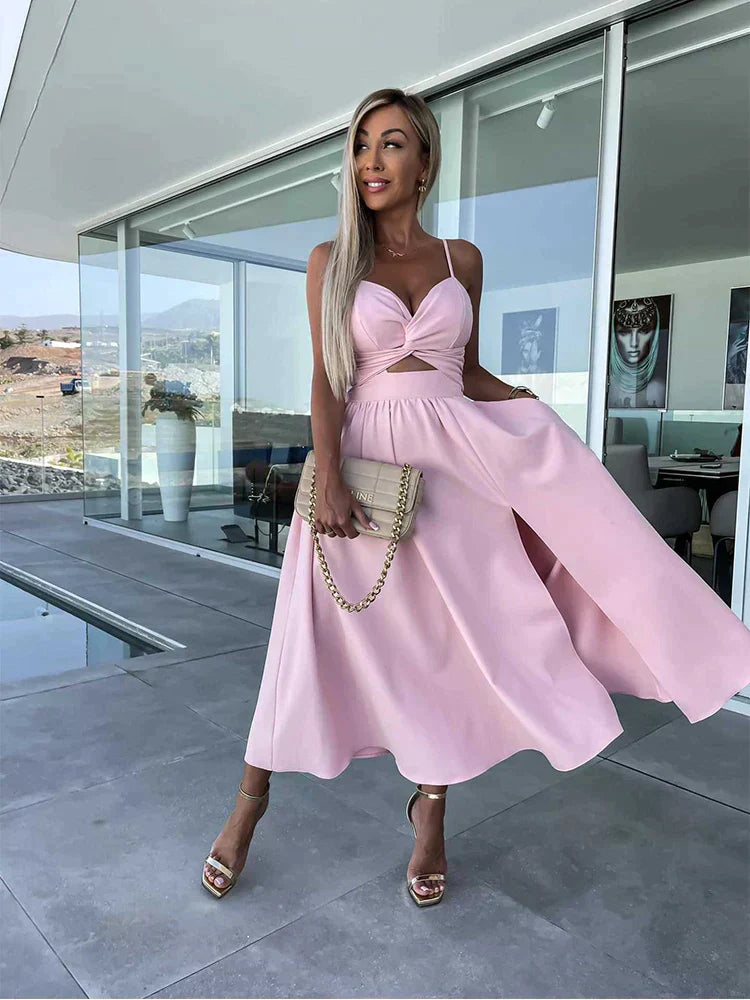 Mc | Side pocket slit-with-slit midi dress