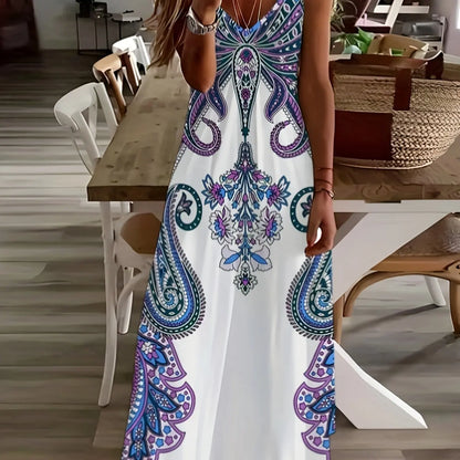 LP | ladies maxi dress retro tribal print ladies loose a line maxi dress party street fashion casual long dress for women