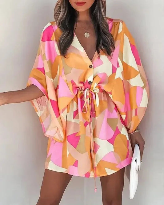 Mc | Summer fashion flying sleeves v-neck dress shirt