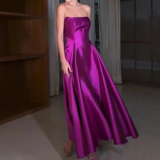 LD Long strapless evening dress with elegant wide draping