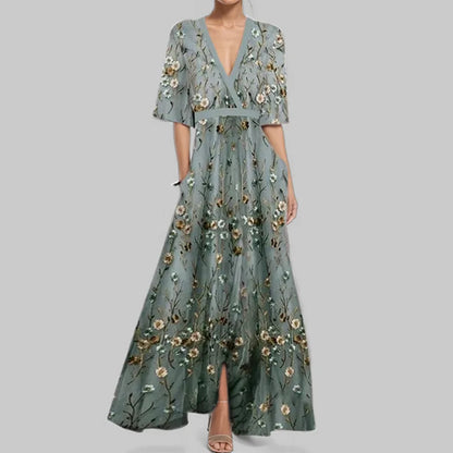 LP | Spring Summer Women Fashion V Neck Strap Party Dress Long Print Sexy Boho Maxi Dresses Short Sleeve Bag Femlae Holiday