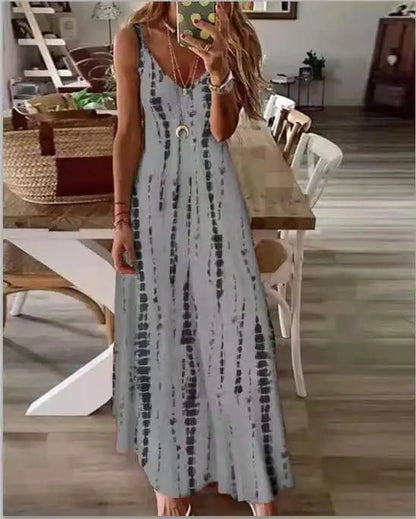 LP | Maxi Dresses Spaghetti Strap Printed Casual for Women V-neck Backless A-Line Long Dress Fashion Bohemian Style Beach Vestidos