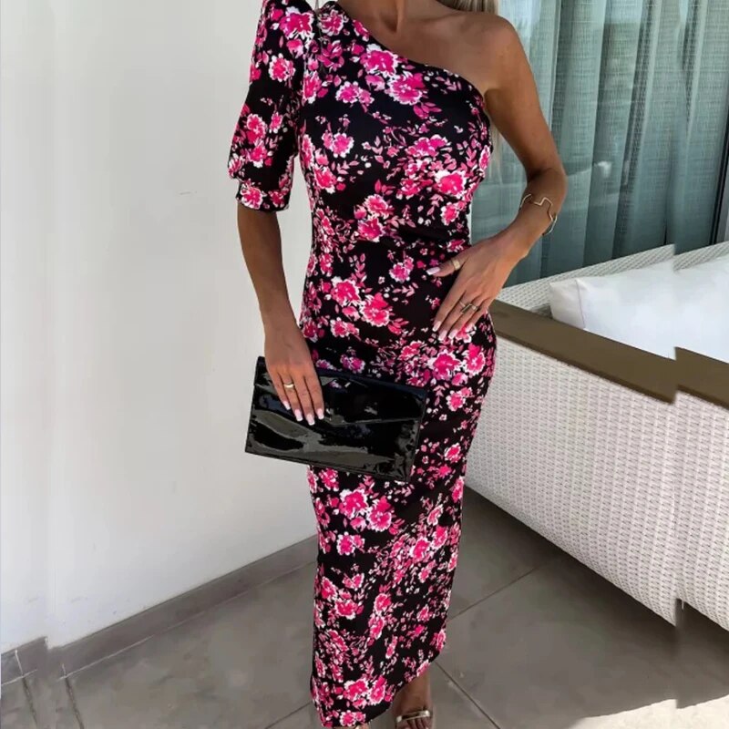 Mc | One-shoulder dress with puff sleeves