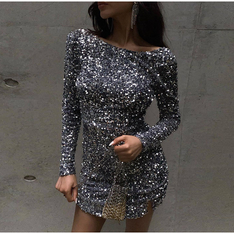 Mc | Glitter dress with open back