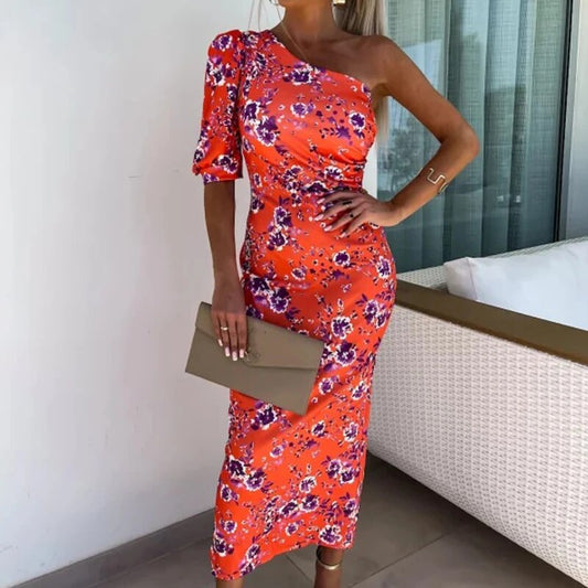 Mc | One-shoulder dress with puff sleeves