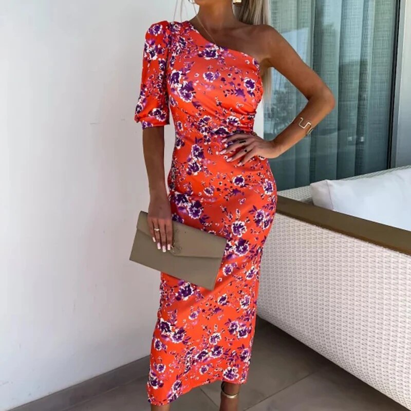 Mc | One-shoulder dress with puff sleeves