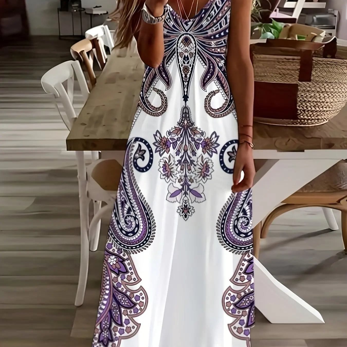 LP | ladies maxi dress retro tribal print ladies loose a line maxi dress party street fashion casual long dress for women