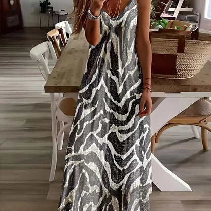 LP | ladies maxi dress retro tribal print ladies loose one line maxi dress party street fashion casual long dress for women