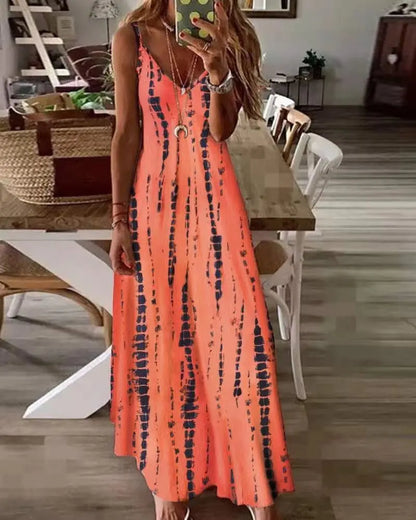 LP | Maxi Dresses Spaghetti Strap Printed Casual for Women V-neck Backless A-Line Long Dress Fashion Bohemian Style Beach Vestidos