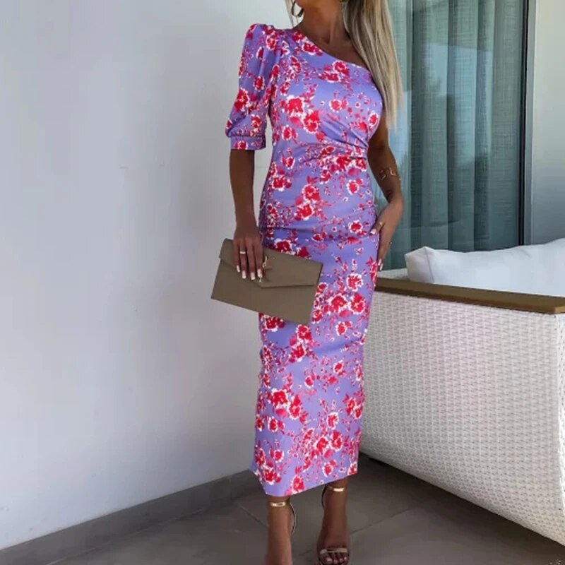 Mc | One-shoulder dress with puff sleeves