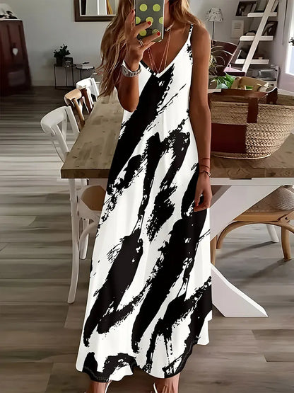 LP | 2024 New Vintage Ethnic Print Ladies Dress Elegant Summer Ladies Dress Casual Sleeveless Road Fashion Ladies Dress Long
