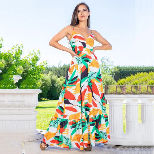 Mc | Maxi dress with tropical pattern