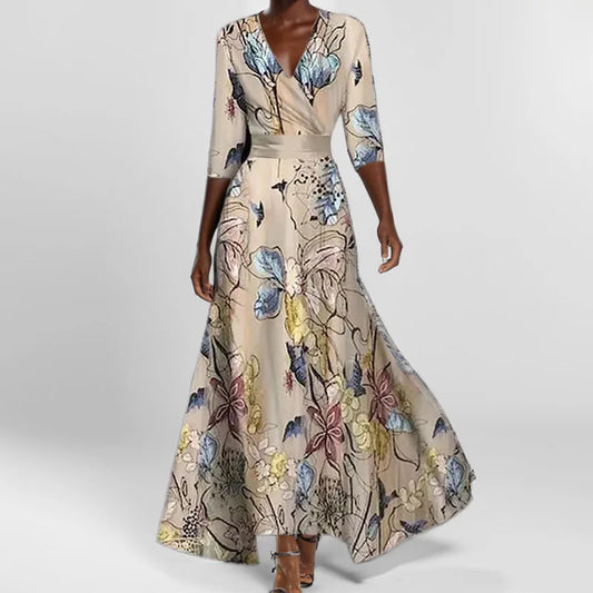 LP | Spring Summer Women Fashion V Neck Strap Party Dress Long Print Sexy Boho Maxi Dresses Short Sleeve Bag Femlae Holiday