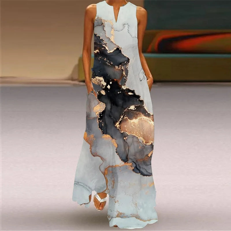 LP | Summer Sexy Maxi Dresses Women Sleeveless V-Neck Robe Party 2025 Retro Loose Beach Vestidos Y2k S-5XL