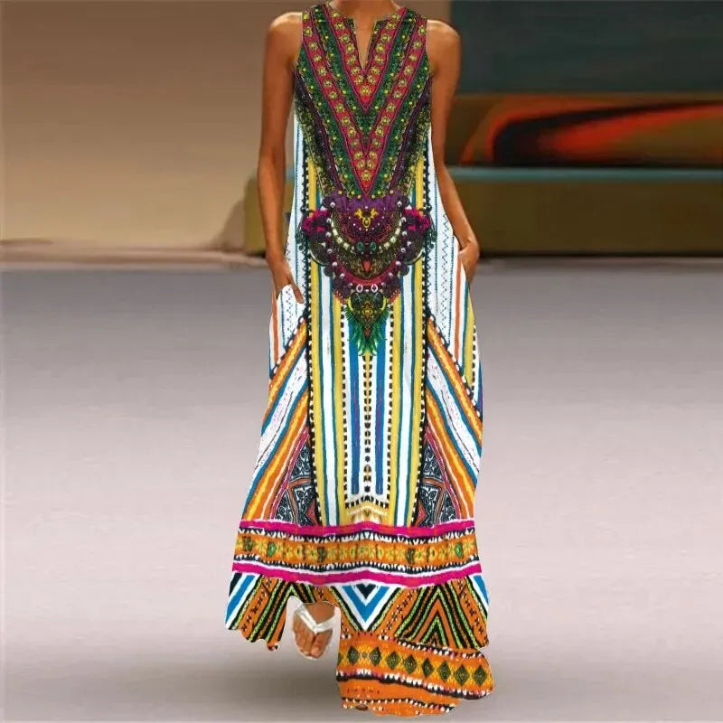 Mc | Long dress with retro print