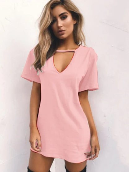 LP | Sexy Elegant Dress Wrap Deep V Neck Cut Out Loose Dress Women Solid Color Short Sleeve Mini Dress Club Party Vestidos