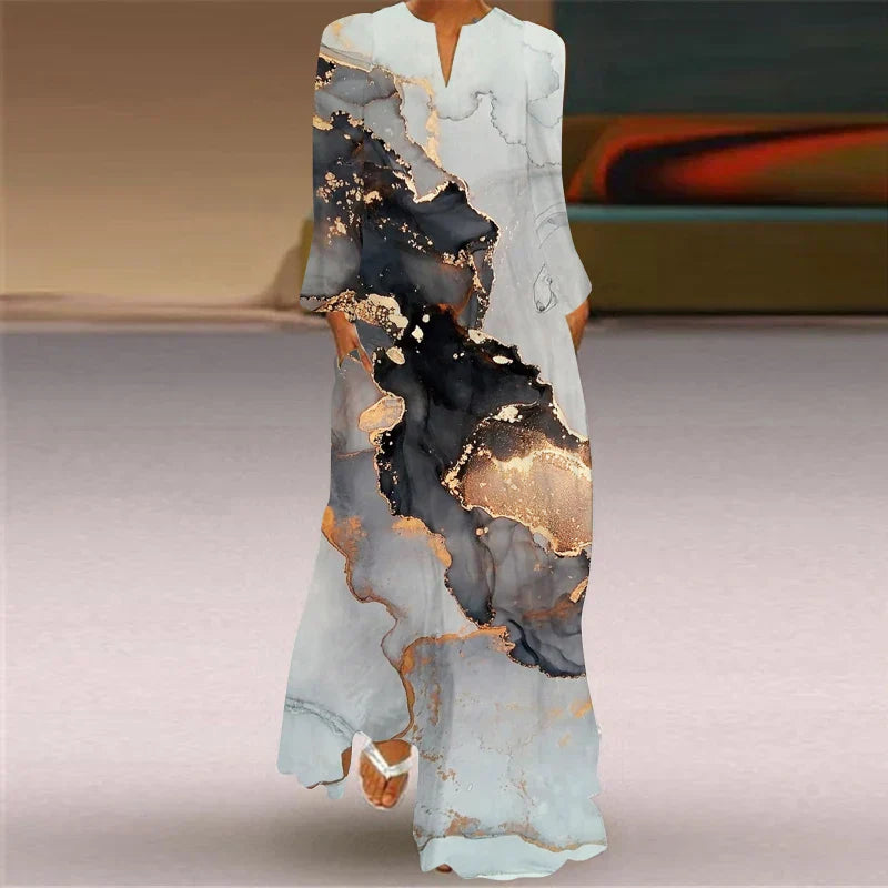 LP | 2024 Women with crossed European-American borders New dress with V-neck and long sleeve Sexy printed with big pocket Dress for foreign trade