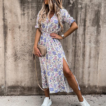 Mc | Dress with floral print and slit