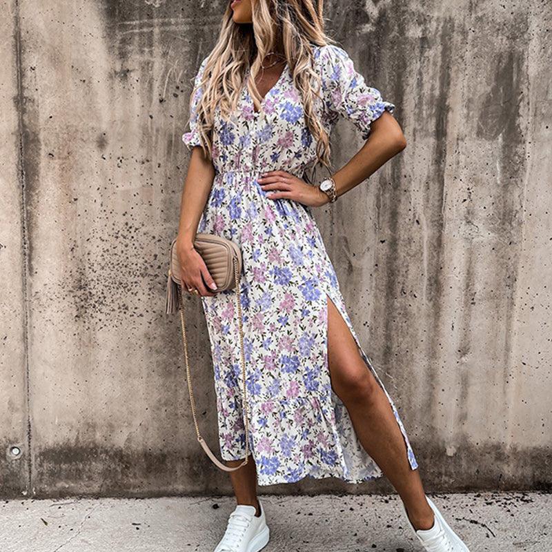 Mc | Dress with floral print and slit