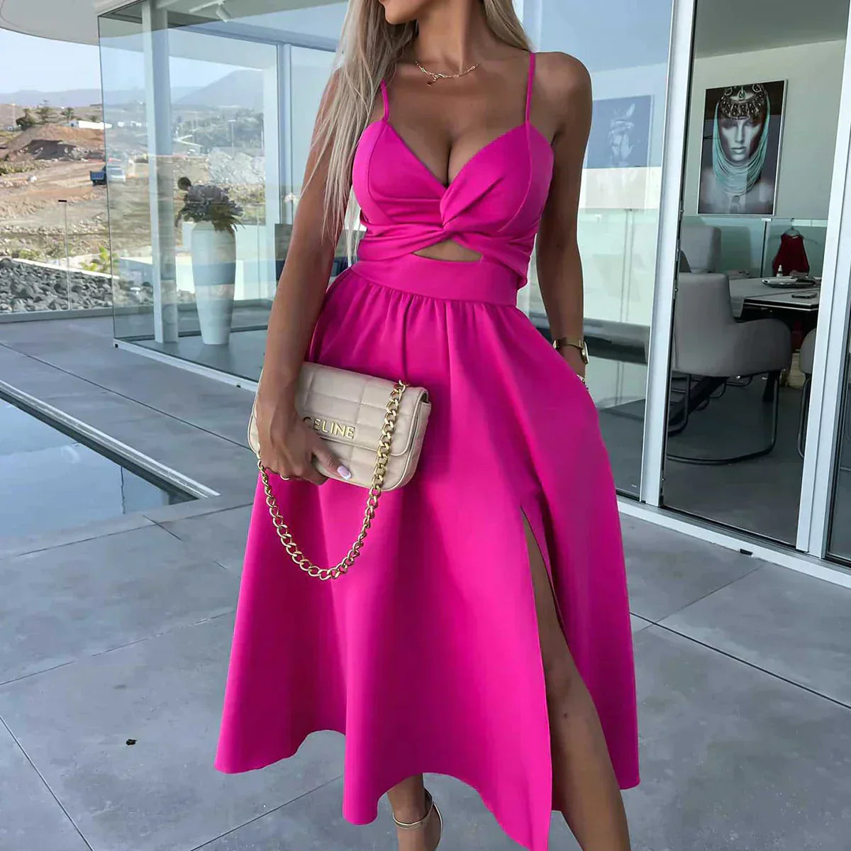 Mc | Slit side pocket Midi dress