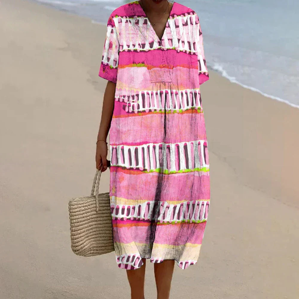 LP | Pink beach dress Women's linen dress for beach vacations Comfortable casual loose dress Vestidos Women's elegant clothing