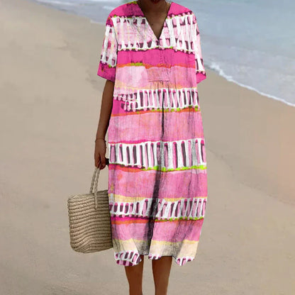 LP | Pink beach dress Women's linen dress for beach vacations Comfortable casual loose dress Vestidos Women's elegant clothing